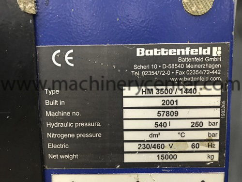 2001 BATTENFIELD HM3500 Injection Molders - Thermoset Type | Machinery Center